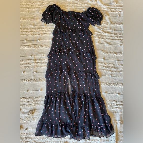 WAYF Cici Bustier Tiered Maxi Dress in Black Ditsy
size medium - Picture 7 of 16